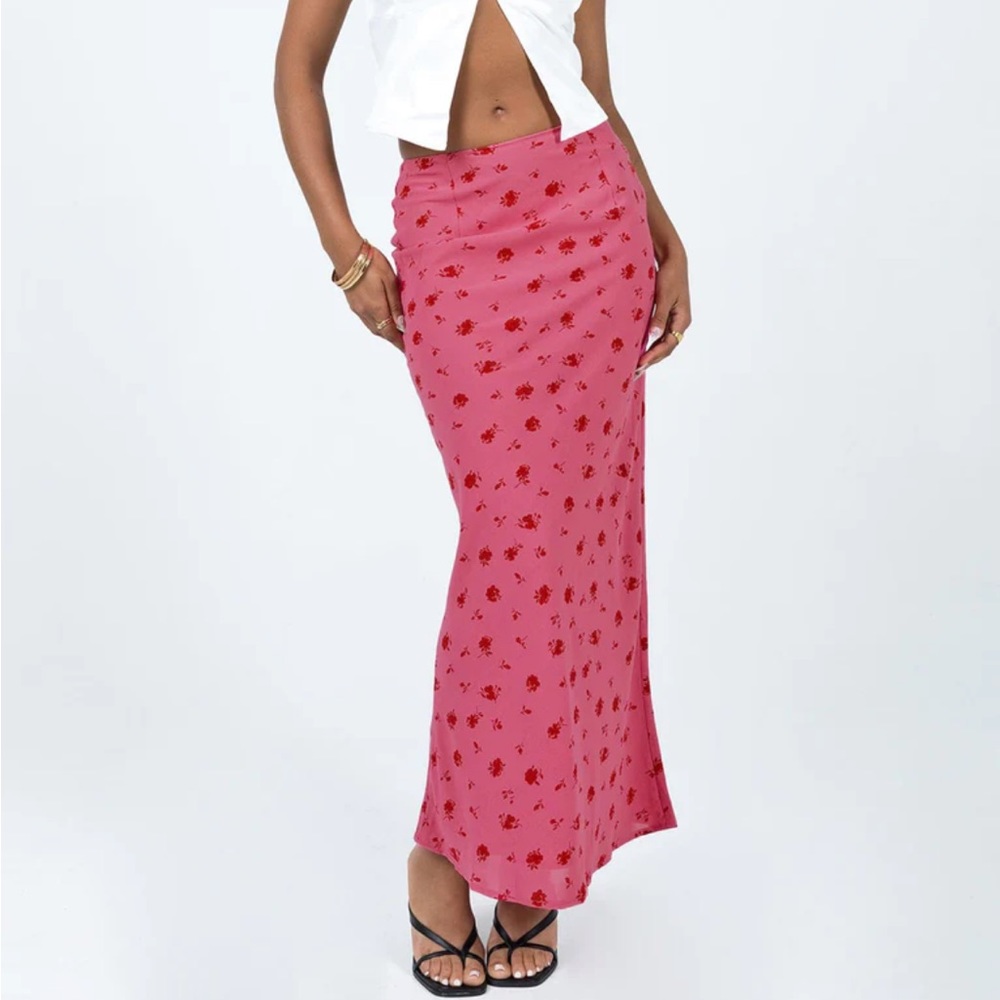 GENDLING MIDI SKIRT PINK FLORAL PRINCESS POLLY